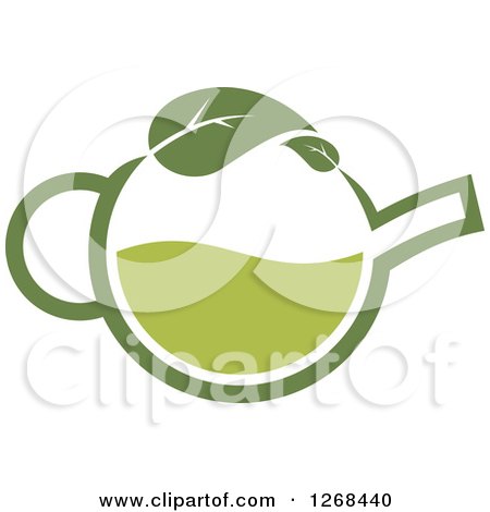 Clipart of a Pot of Green Tea with a Leaf 3 - Royalty Free Vector Illustration by Vector Tradition SM