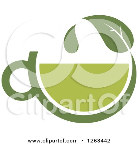 Clipart of a Green Tea Cup and Leaf with a Droplet - Royalty Free Vector Illustration by Vector Tradition SM