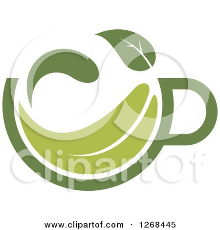 Clipart of a Steamy Green Tea Cup and Leaf 3 - Royalty Free Vector Illustration by Vector Tradition SM