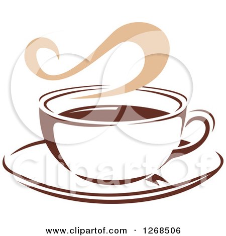 Clipart of a Two Toned Tan and Brown Steamy Coffee Cup on a Saucer 11 - Royalty Free Vector Illustration by Vector Tradition SM