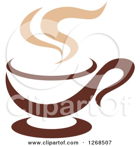 Clipart of a Two Toned Tan and Brown Steamy Coffee Cup 10 - Royalty Free Vector Illustration by Vector Tradition SM