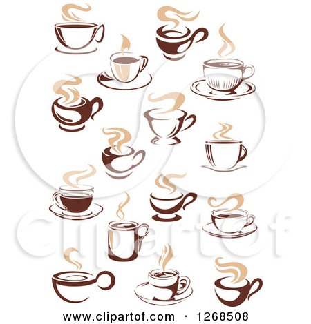 Clipart of Two Toned Tan and Brown Steamy Coffee Cup Designs 2 - Royalty Free Vector Illustration by Vector Tradition SM