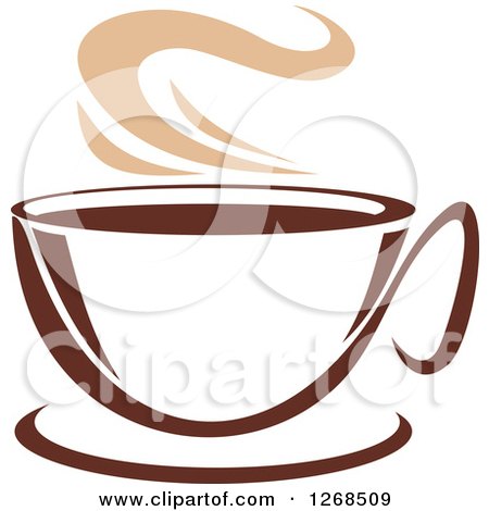 Clipart of a Two Toned Tan and Brown Steamy Coffee Cup on a Saucer 6 - Royalty Free Vector Illustration by Vector Tradition SM