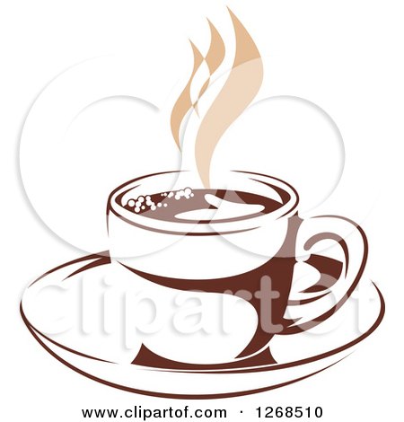 Clipart of a Two Toned Tan and Brown Steamy Coffee Cup on a Saucer 12 - Royalty Free Vector Illustration by Vector Tradition SM