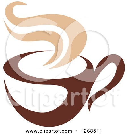 Clipart of a Two Toned Tan and Brown Steamy Coffee Cup 13 - Royalty Free Vector Illustration by Vector Tradition SM