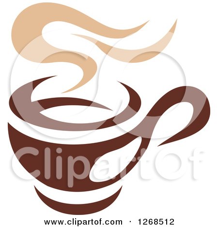 Clipart of a Two Toned Tan and Brown Steamy Coffee Cup 6 - Royalty Free Vector Illustration by Vector Tradition SM