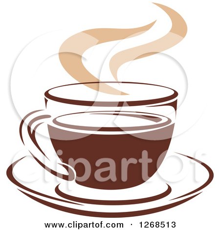 Clipart of a Two Toned Tan and Brown Steamy Coffee Cup on a Saucer 10 - Royalty Free Vector Illustration by Vector Tradition SM
