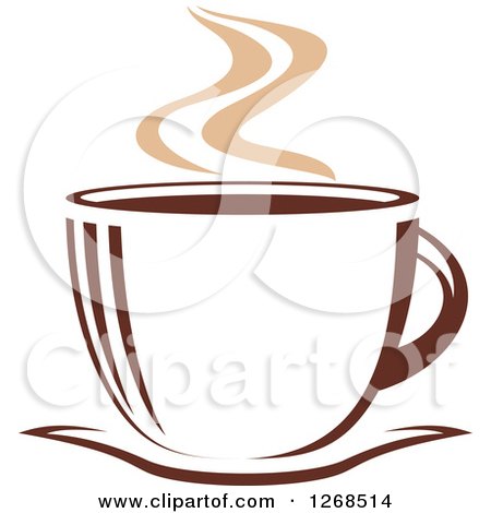 Clipart of a Two Toned Tan and Brown Steamy Coffee Cup on a Saucer 9 - Royalty Free Vector Illustration by Vector Tradition SM