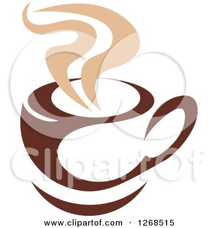 Clipart of a Two Toned Tan and Brown Steamy Coffee Cup 9 - Royalty Free Vector Illustration by Vector Tradition SM
