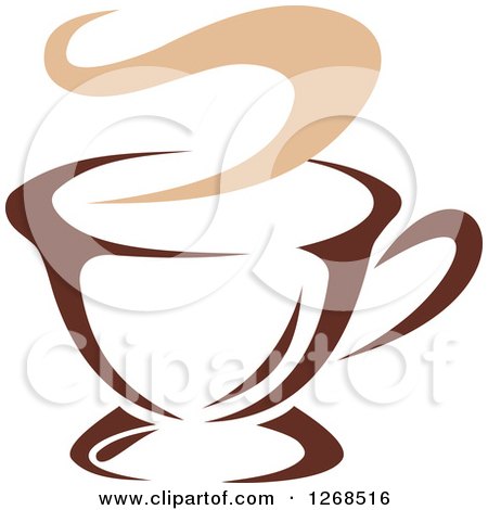 Clipart of a Two Toned Tan and Brown Steamy Coffee Cup 8 - Royalty Free Vector Illustration by Vector Tradition SM