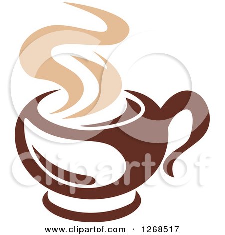 Clipart of a Two Toned Tan and Brown Steamy Coffee Cup 7 - Royalty Free Vector Illustration by Vector Tradition SM