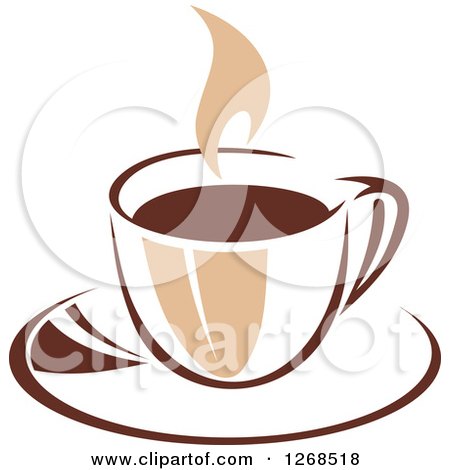 Clipart of a Two Toned Tan and Brown Steamy Coffee Cup on a Saucer 7 - Royalty Free Vector Illustration by Vector Tradition SM