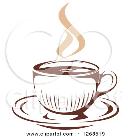 Clipart of a Two Toned Tan and Brown Steamy Coffee Cup on a Saucer 8 - Royalty Free Vector Illustration by Vector Tradition SM