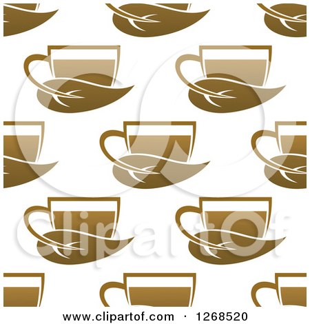 Clipart of a Seamless Background Pattern of Coffee Cups and Leaves - Royalty Free Vector Illustration by Vector Tradition SM