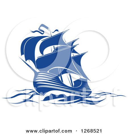 Clipart of a Blue Ship at Sea 4 - Royalty Free Vector Illustration by Vector Tradition SM