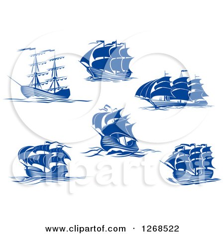 Clipart of Blue Ships at Sea - Royalty Free Vector Illustration by Vector Tradition SM