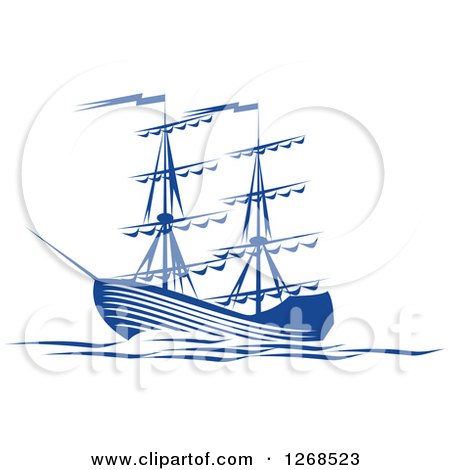 Clipart of a Blue Ship at Sea - Royalty Free Vector Illustration by Vector Tradition SM