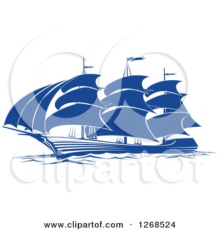 Clipart of a Blue Ship at Sea 2 - Royalty Free Vector Illustration by Vector Tradition SM