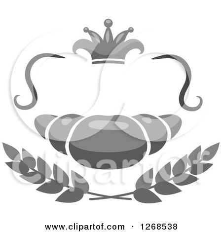 Clipart of a Grayscale Croissant with Wheat and a Crown - Royalty Free Vector Illustration by Vector Tradition SM