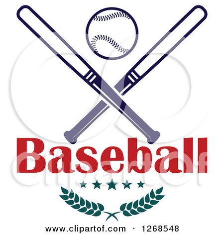 Clipart of a Navy Blue Baseball and Crossed Bats over Text with Branches - Royalty Free Vector Illustration by Vector Tradition SM
