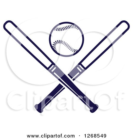 Clipart of a Navy Blue Baseball and Crossed Bats - Royalty Free Vector Illustration by Vector Tradition SM