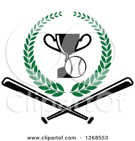 Clipart of a Championship Trophy and Baseball in a Wreath over Crossed Bats - Royalty Free Vector Illustration by Vector Tradition SM