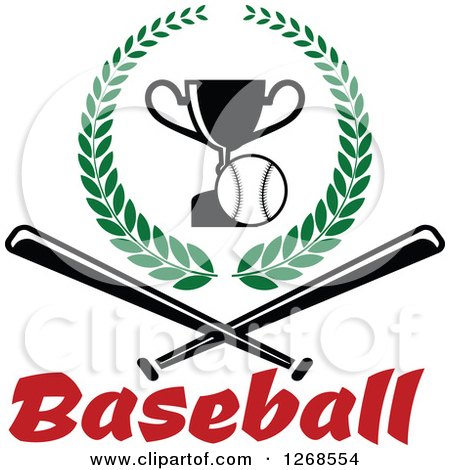 Clipart of a Championship Trophy and Baseball in a Wreath over Text and Crossed Bats - Royalty Free Vector Illustration by Vector Tradition SM