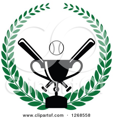 Clipart of a Championship Trophy and Baseball with Crossed Bats in a Wreath - Royalty Free Vector Illustration by Vector Tradition SM