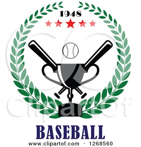 Clipart of a Championship Trophy with Text and a Baseball with Crossed Bats and Stars in a Wreath - Royalty Free Vector Illustration by Vector Tradition SM