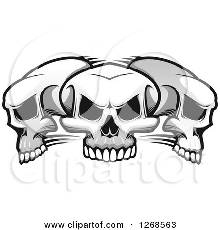 Clipart of a Grayscale Trio of Evil Human Skulls - Royalty Free Vector Illustration by Vector Tradition SM