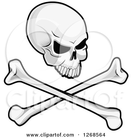 Clipart of a Grayscale Human Skull and Crossbones - Royalty Free Vector Illustration by Vector Tradition SM