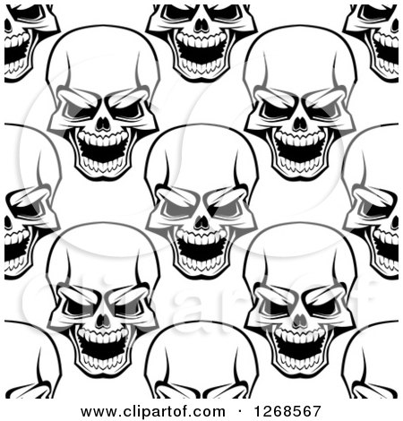 Clipart of a Seamless Background Pattern of Black and White Human Skulls - Royalty Free Vector Illustration by Vector Tradition SM