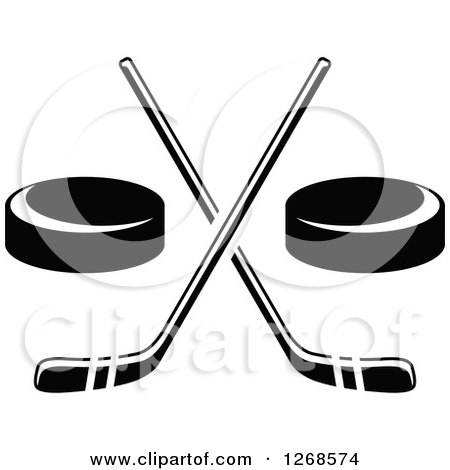 Clipart of Black and White Hockey Pucks and Crossed Sticks - Royalty Free Vector Illustration by Vector Tradition SM