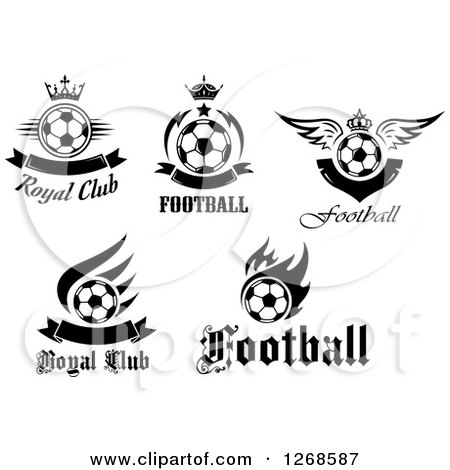 Clipart of Black and White Soccer Ball Sports Designs - Royalty Free Vector Illustration by Vector Tradition SM