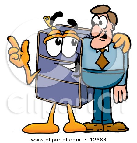Clipart Picture of a Suitcase Cartoon Character Talking to a Business Man by Mascot Junction