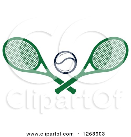 Clipart of a Tennis Ball and Crossed Green Rackets - Royalty Free Vector Illustration by Vector Tradition SM