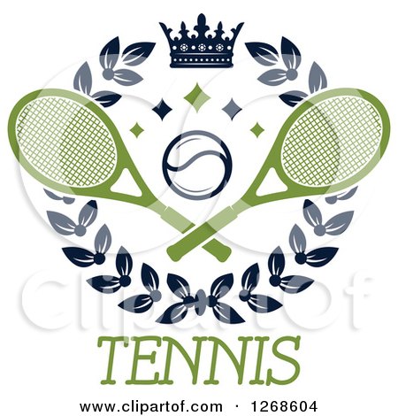 Clipart of a Crown and Laurel Wreath with a Tennis Ball and Crossed Rackets over Text - Royalty Free Vector Illustration by Vector Tradition SM