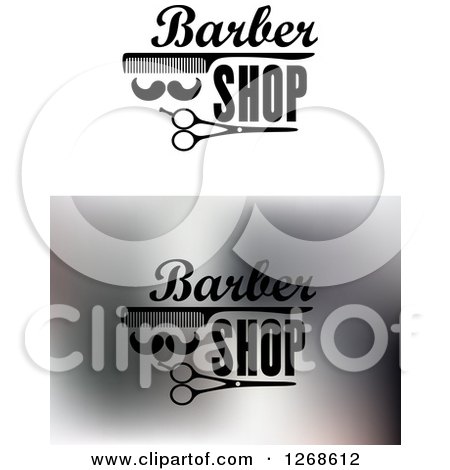 Clipart of Barber Shop Mustach Scissors and Comb Designs - Royalty Free Vector Illustration by Vector Tradition SM