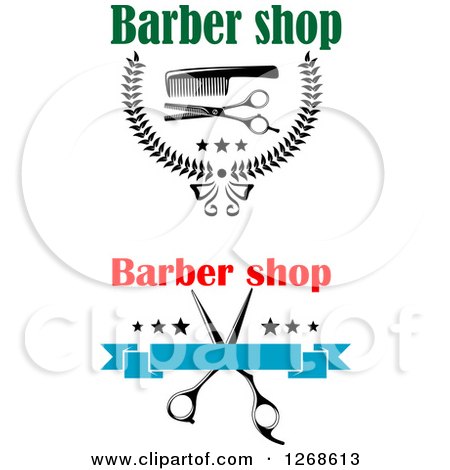 Clipart of Scissors and Comb Barber Shop Designs - Royalty Free Vector Illustration by Vector Tradition SM