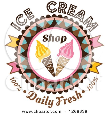 Clipart of Round Colorful Ice Cream Cone Badge with Sample Text - Royalty Free Vector Illustration by Vector Tradition SM