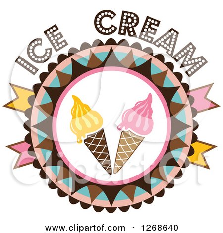Clipart of Round Colorful Ice Cream Cone Badge with Text - Royalty Free Vector Illustration by Vector Tradition SM