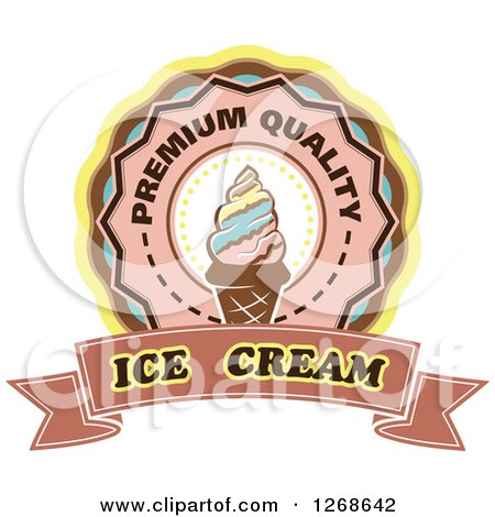 Clipart of a Round Waffle Ice Cream Cone Badge with a Text Banner - Royalty Free Vector Illustration by Vector Tradition SM