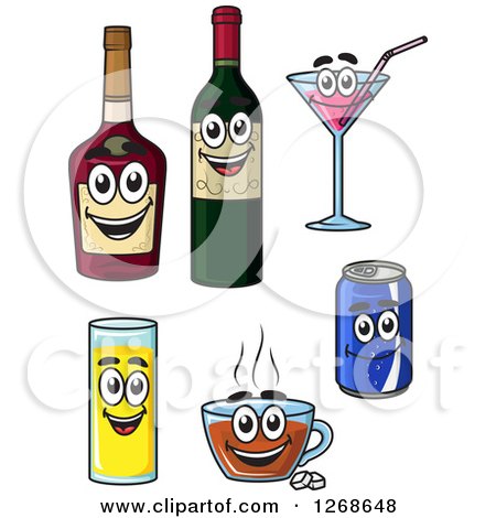 Clipart of Cartoon Beverage Characters - Royalty Free Vector Illustration by Vector Tradition SM