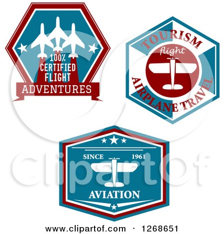 Clipart of Red White and Blue Airplane Designs - Royalty Free Vector Illustration by Vector Tradition SM