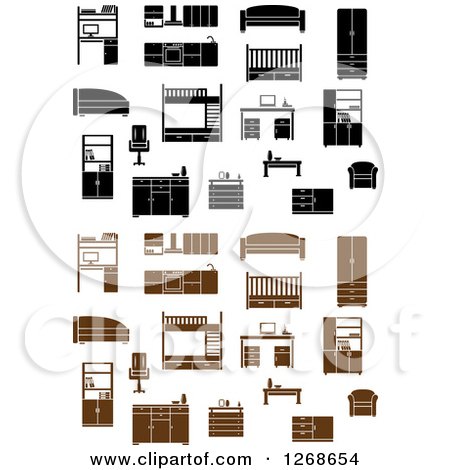 Clipart of Black and White and Brown Furniture - Royalty Free Vector Illustration by Vector Tradition SM