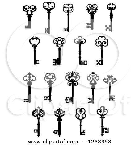 Clipart of Black and White Antique Skeleton Keys 5 - Royalty Free Vector Illustration by Vector Tradition SM