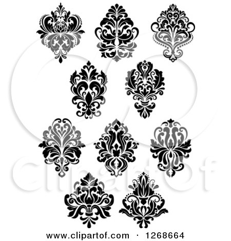 Clipart of Black and White Arabesque Damask Designs 4 - Royalty Free Vector Illustration by Vector Tradition SM