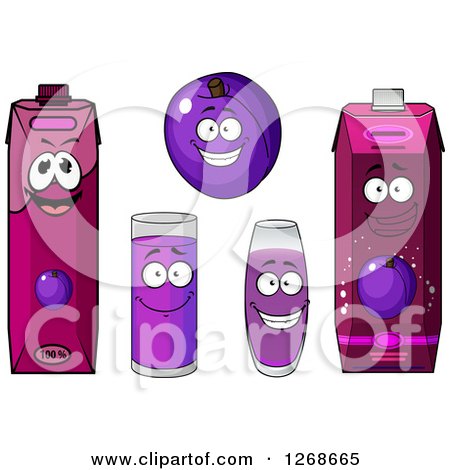 Clipart of Happy Plum and Juice Characters - Royalty Free Vector Illustration by Vector Tradition SM
