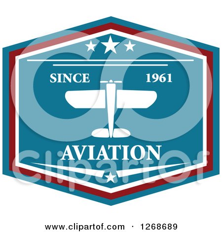 Clipart of a Red White and Blue Shield Airplane Design with Sample Text - Royalty Free Vector Illustration by Vector Tradition SM