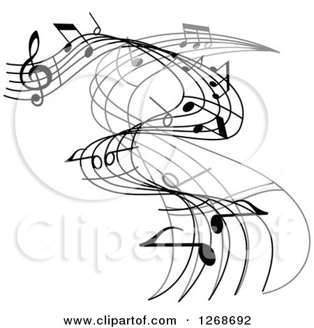 Clipart of a Grayscale Flowing Music Note Wave Design 2 - Royalty Free Vector Illustration by Vector Tradition SM